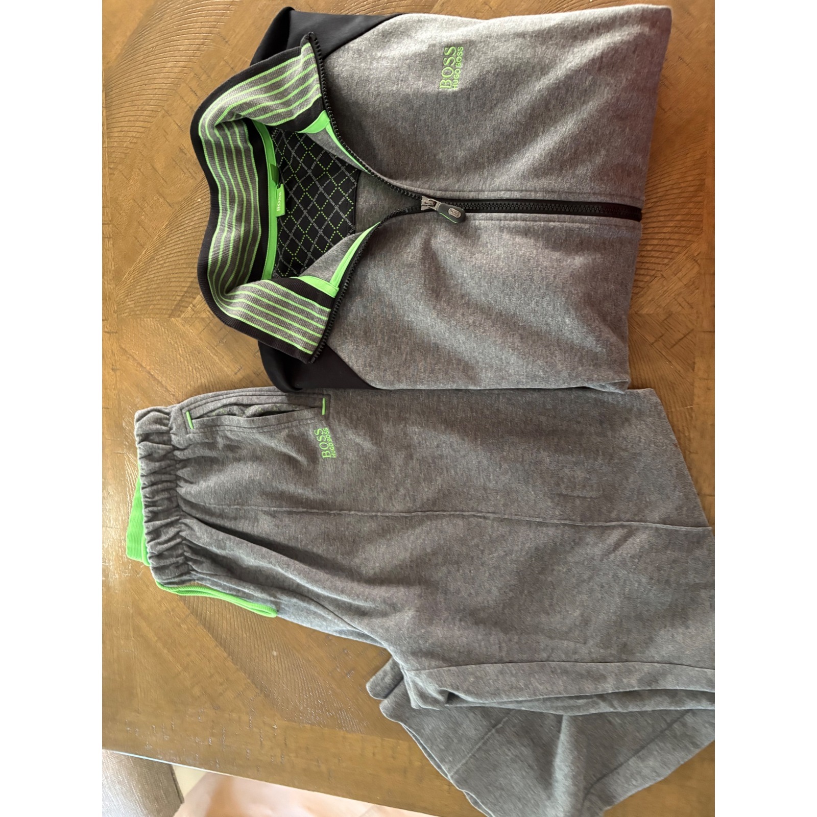 Hugo Boss Mens Tracksuit Set Gray Black Neon Green Full Zip Jacket Pants Xxl